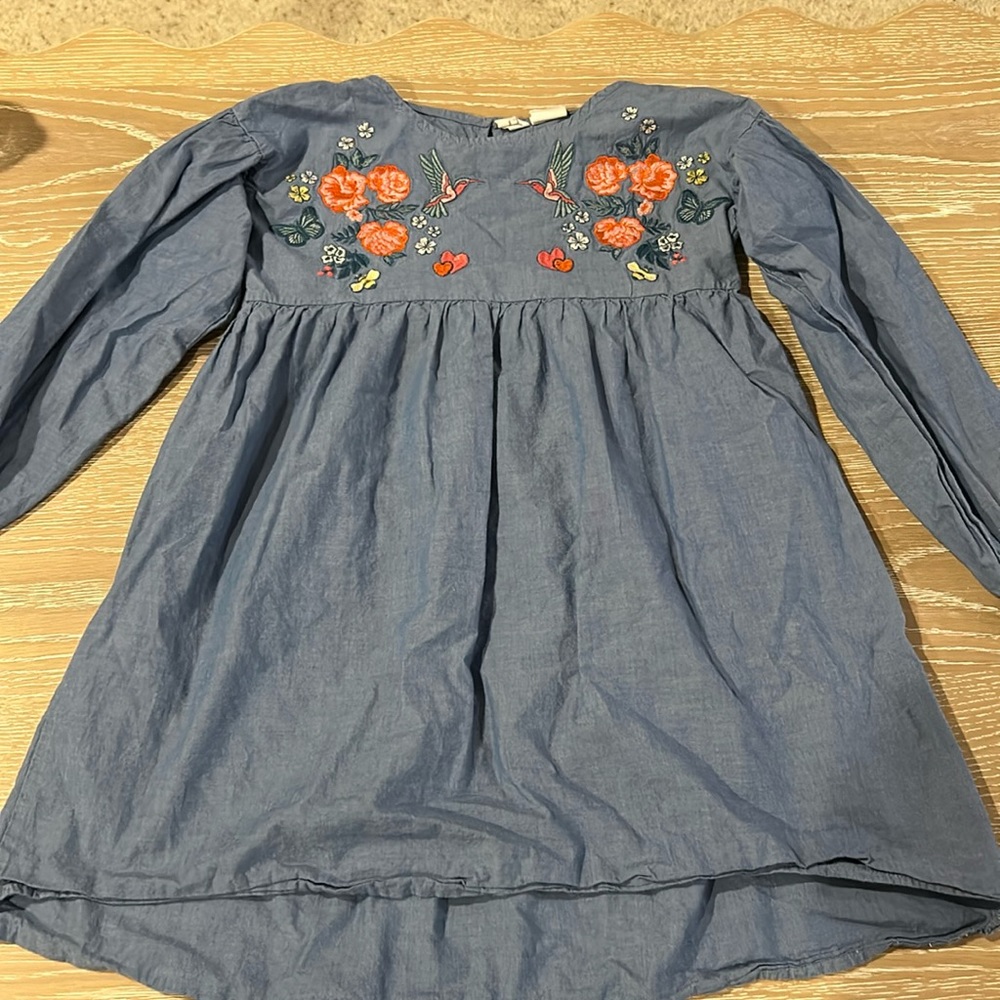 Denim embroidered with roses cute dress H&M